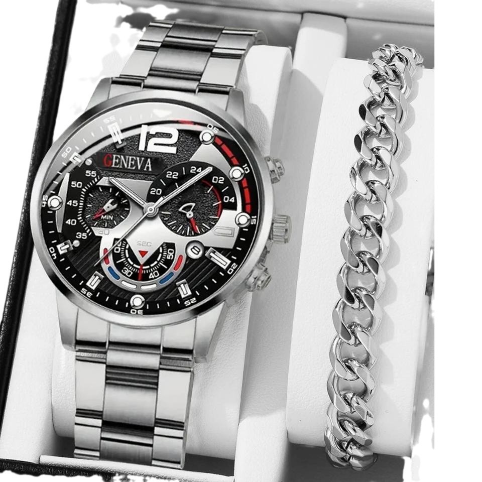 Luxury Watch Organizer For Men - 2pcs Luxury Black Quartz Watch &