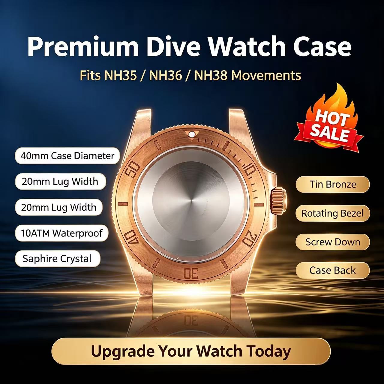 40mm Tin Bronze Dive Watch Cas - Bronze Case Watch recension och pris