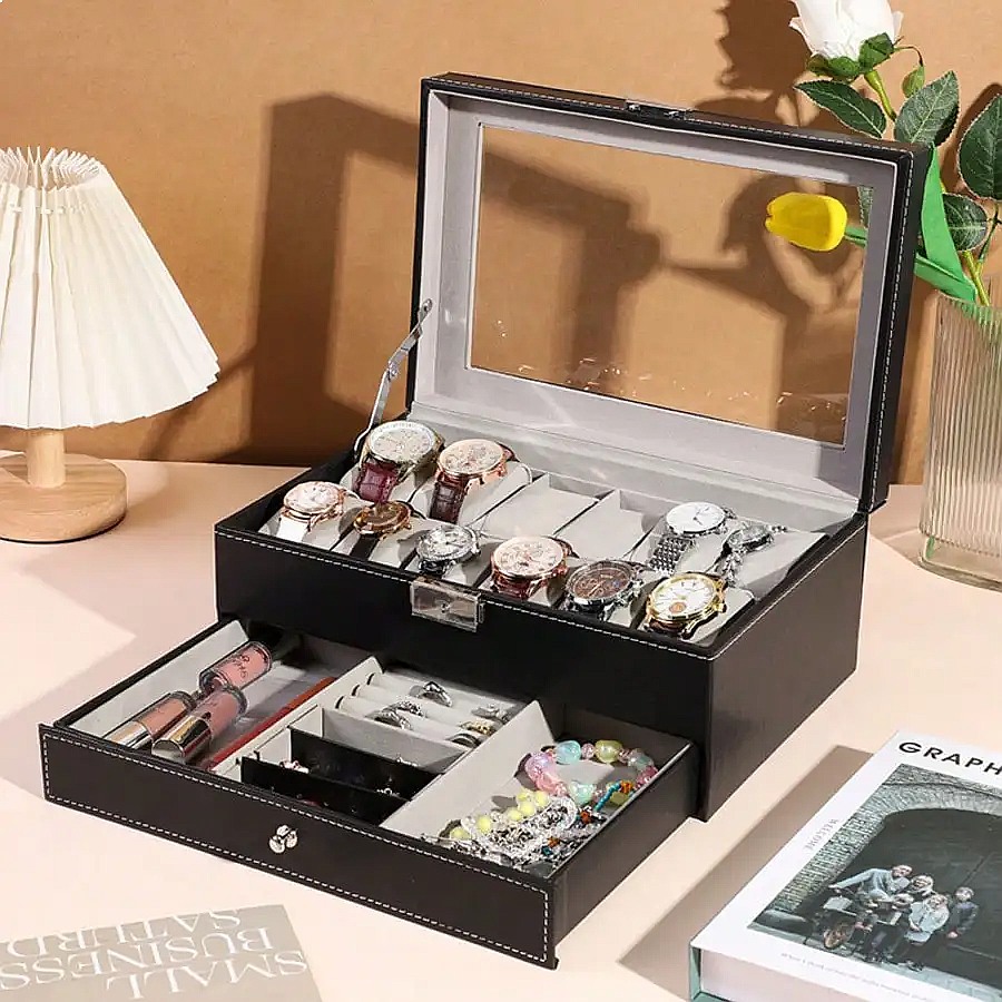 12-Slot Watch Box with Drawer, - Luxury Watch Organizer For Men recension och pris