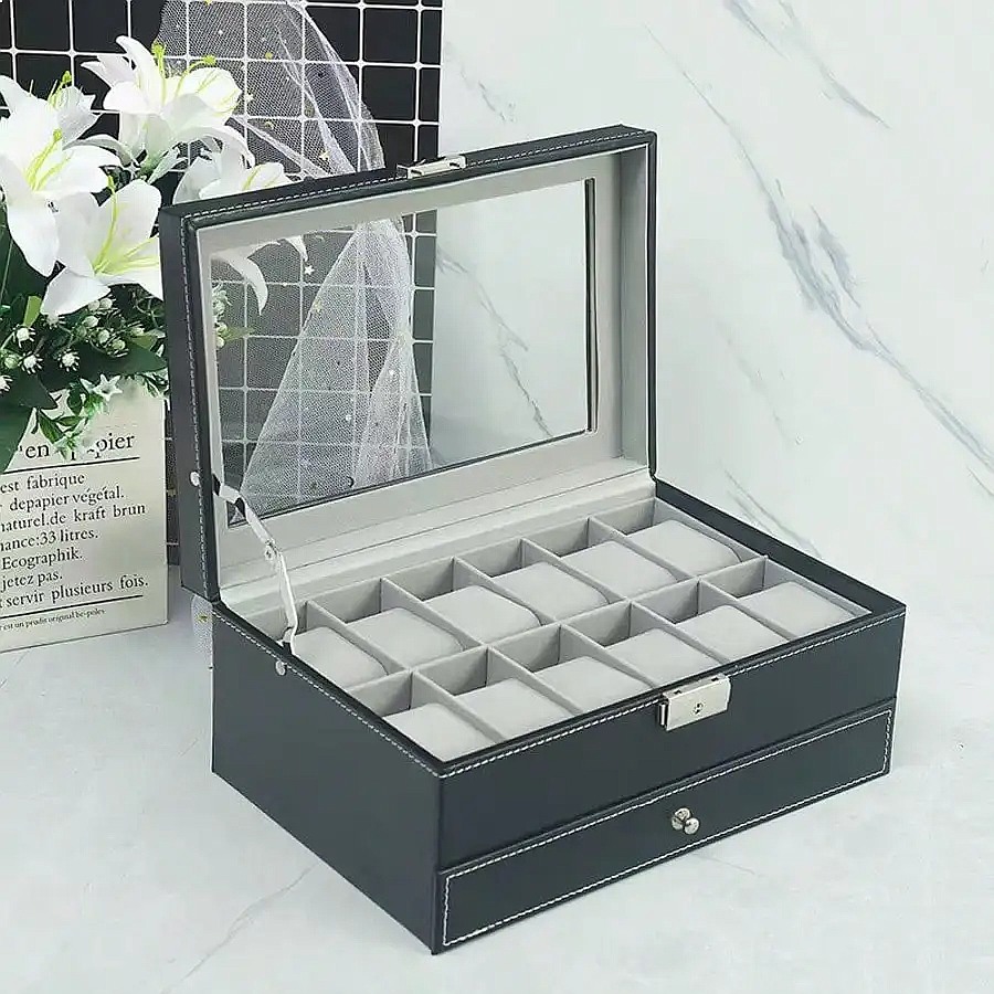 12-Slot Watch Box with Drawer, - Luxury Watch Organizer For Men recension och pris